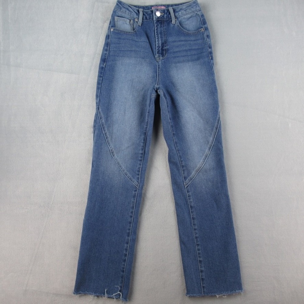 Juicy Couture Venice Jeans Womens 00/23 Blue High Rise Straight Leg Raw Hem Seam